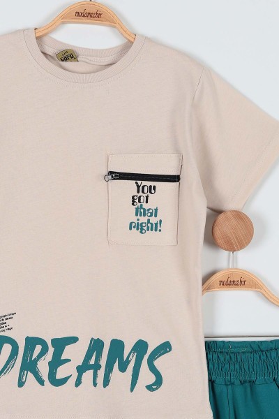 Krem (7-10 Yaş) Dreams Baskılı Cepli Fermuar Detaylı Erkek ÇocukTakım 186345