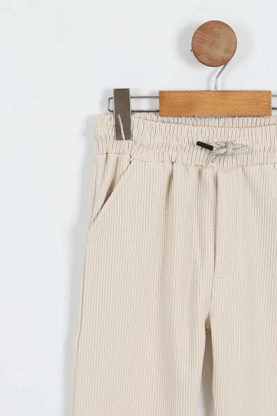 Krem (7-10 Yaş)Fitilli Likralı Erkek Çocuk Jogger Pantolon 357081