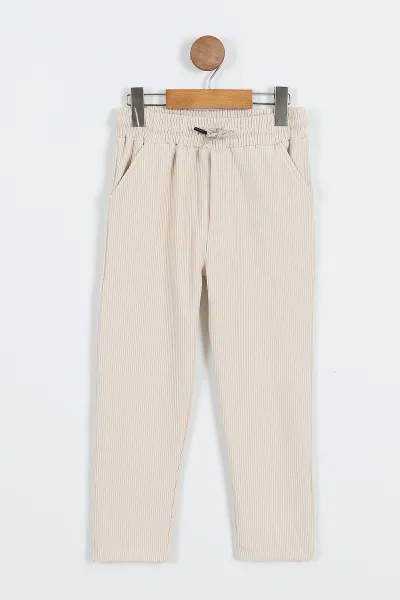 Krem (7-10 Yaş)Fitilli Likralı Erkek Çocuk Jogger Pantolon 357081