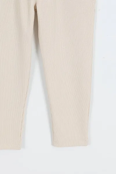 Krem (7-10 Yaş)Fitilli Likralı Erkek Çocuk Jogger Pantolon 357081