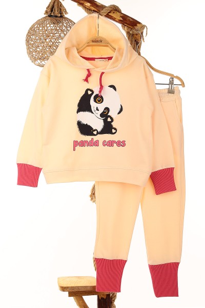 Krem (7-11 Yaş) Panda Baskılı Kaşkorse Garnili  İki İp Kız Çocuk Takım 150604