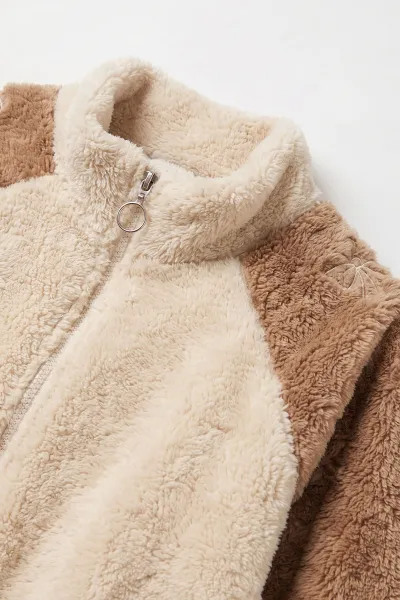 Krem  (7-12 Yaş) Kolu Garnili Fiyonk Nakışlı Kız Çocuk Peluş Hırka 488999