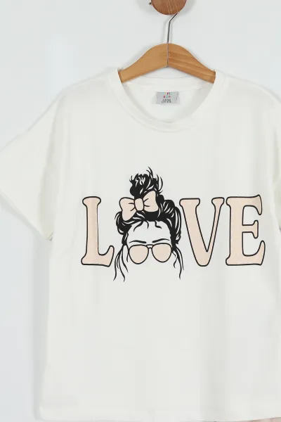 Krem (7-14 Yaş) Love Baskılı Kız Çocuk Takım 254739