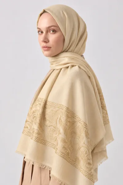 Krem 70x180 Cm Elara Premium Jakarlı Pamuk Şal 494278
