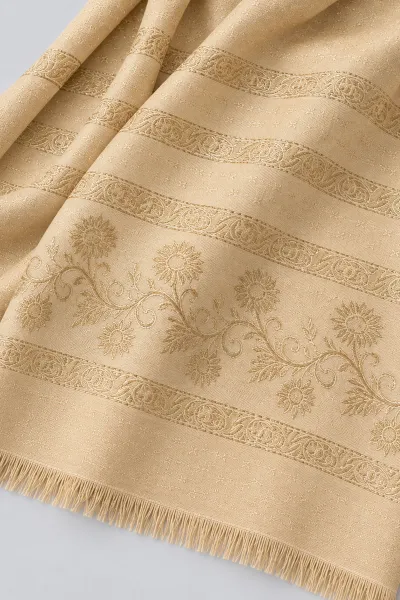 Krem 70x180 Cm Floral Premium Jakarlı Pamuk Şal 494060