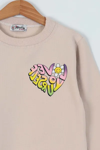 Krem (8-12 Yaş)  Baskılı Kız Çocuk Sweat 236177