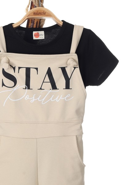 Krem (8-12 Yaş) Stay Positive Baskılı Kız Çocuk Tulum 165998