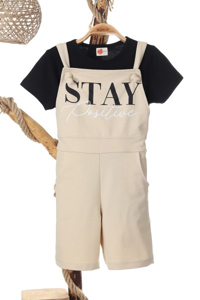 Krem (8-12 Yaş) Stay Positive Baskılı Kız Çocuk Tulum 165998