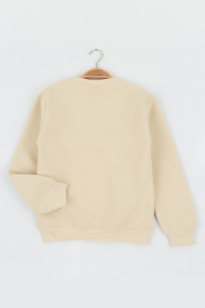Krem (8-12 Yaş) Wowo Wın Baskılı Üç İp Şardonlu Erkek Çocuk Sweat Polar 135249