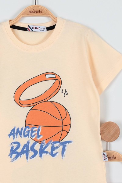 Krem (9-12 Yaş) Angel Basketbol Baskılı Şortlu Erkek Çocuk Takım 186229