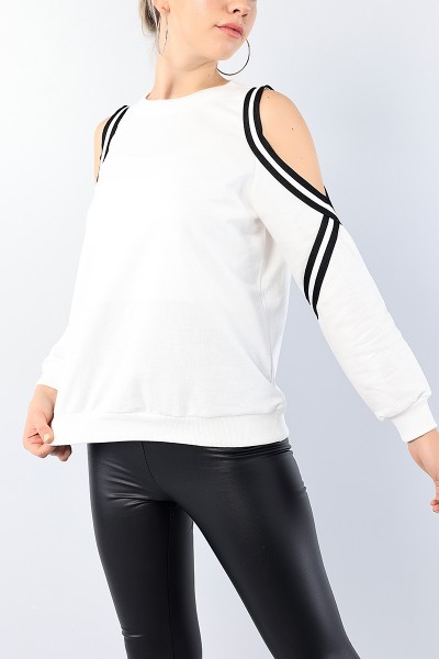 Krem Açık Omuzlu Bayan Sweat 75586