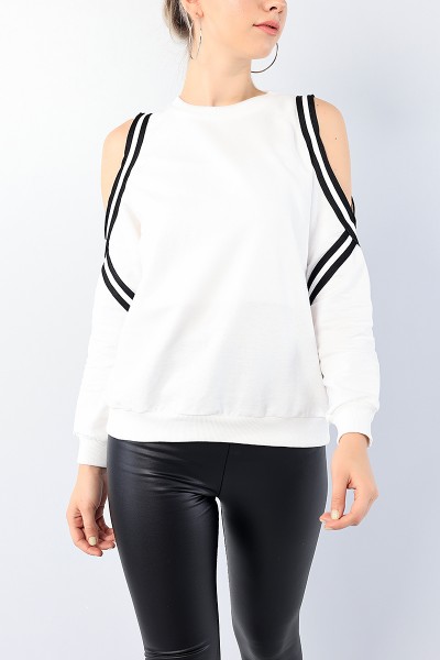 Krem Açık Omuzlu Bayan Sweat 75586