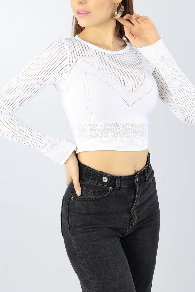 Krem Ajurlu Bayan Crop Triko 53669