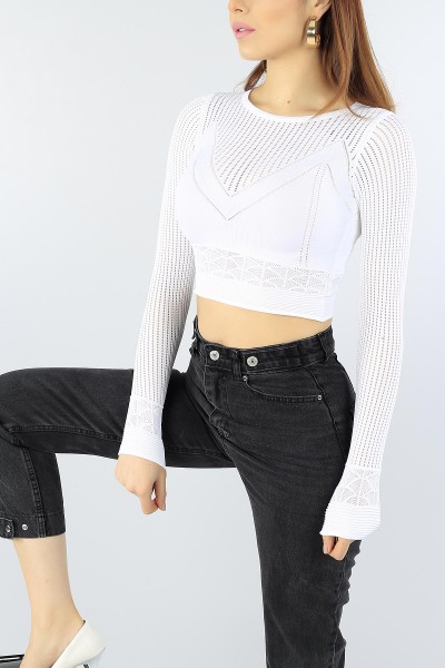Krem Ajurlu Bayan Crop Triko 53669