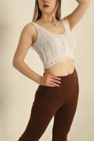 Krem Ajurlu Crop Triko Bluz 271045