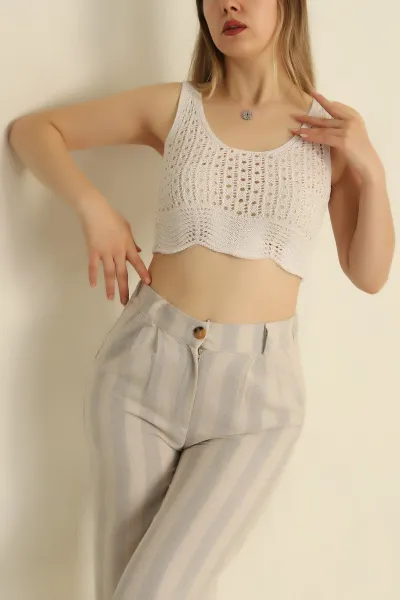 Krem Ajurlu Crop Triko Bluz 271049