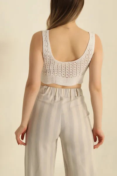 Krem Ajurlu Crop Triko Bluz 271049