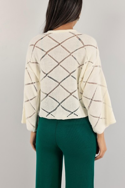 Krem Ajurlu Crop Triko Kazak 137477