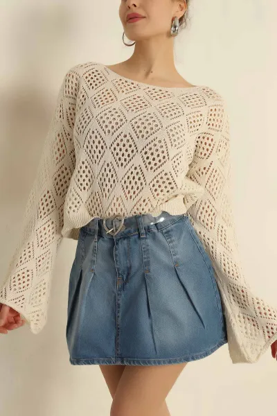 Krem Ajurlu Triko Bluz 259069