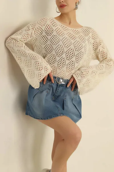 Krem Ajurlu Triko Bluz 259069