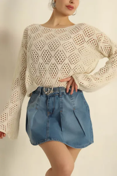 Krem Ajurlu Triko Bluz 259069