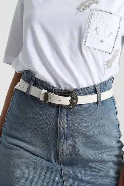Krem Antik Toka Detaylı Kadın Kemer 470495