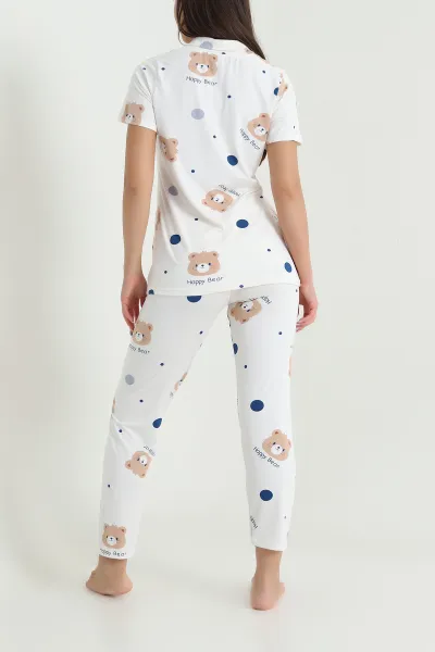 Krem Ayı Desenli Kadın Pijama Takımı 466611