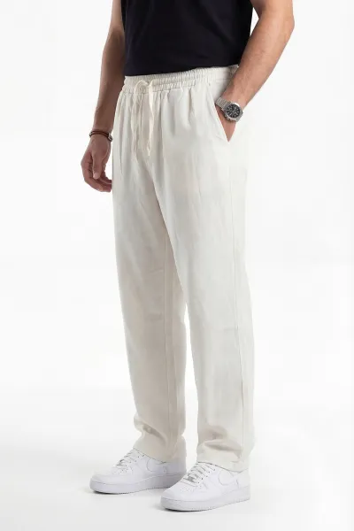 Krem Baggy Belden Bağlamalı Erkek Pantolon 445654