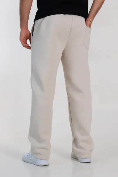 Krem Baggy Üç İp Şardonlu Belden Bağlamalı Erkek Eşofman Altı 324633