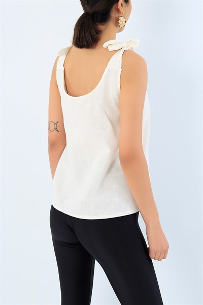 Krem Bağlamalı Keten Bluz 33831