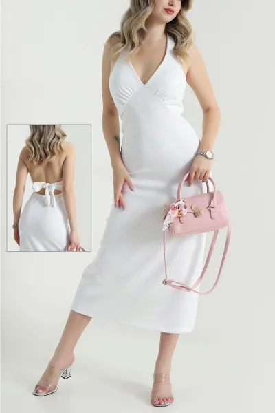 Krem Bağlamalı Sırt Detay Modal Elbise 473959
