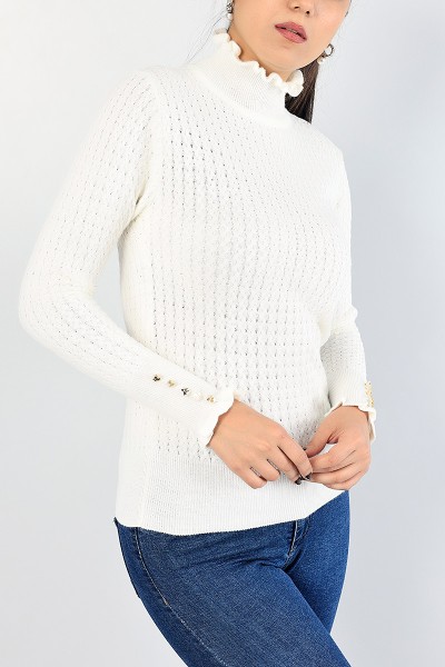 Krem Balıkçı Yaka Bayan Triko Kazak 84419