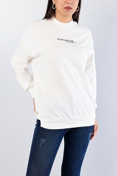 Krem Baskılı Ribana Yaka Bayan Sweat 81196