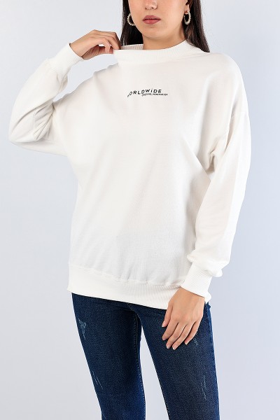 Krem Baskılı Ribana Yaka Bayan Sweat 81196