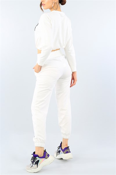 Krem Bayan Üst Crop Baskılı 39484
