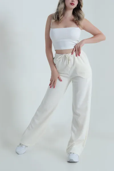 Krem Bel Lastikli Cepli Selanik Kadın Pantolon 485068
