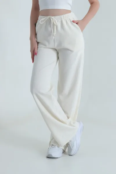 Krem Bel Lastikli Cepli Selanik Kadın Pantolon 485068