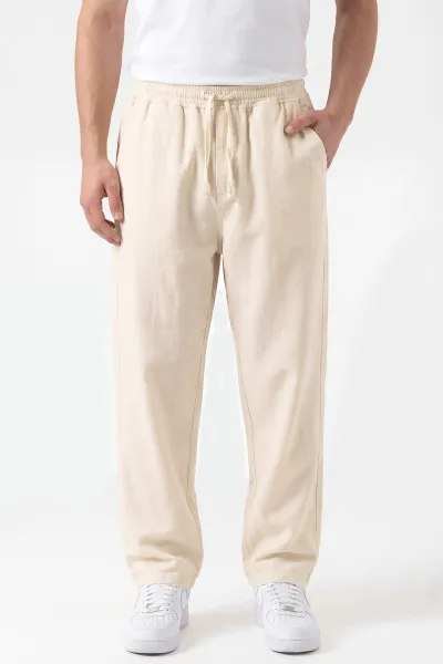 Krem Belden Bağlamalı Erkek Pantolon 456115