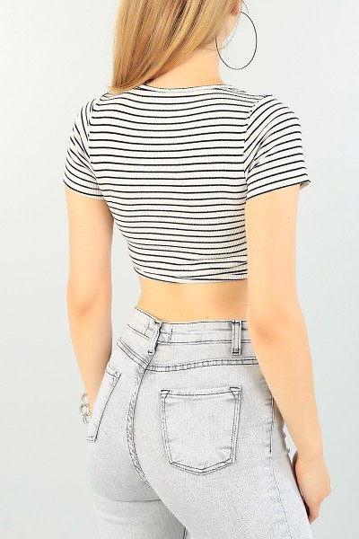 Krem Beli Çengelli Çizgili Body 71319