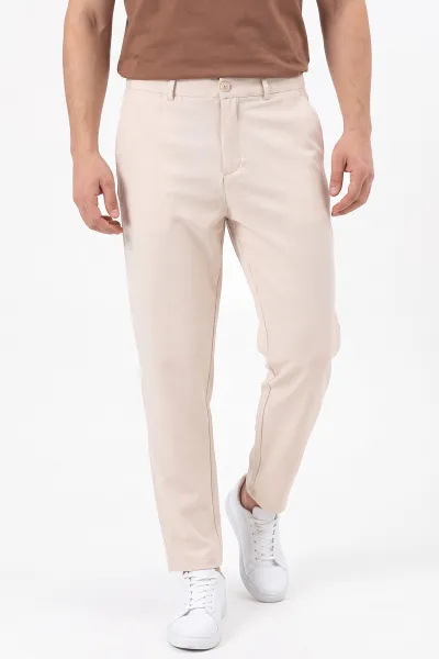 Krem Beli Lastikli Double Kumaş Erkek Pantolon 472194