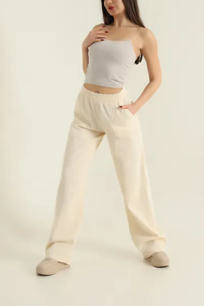 krem-beli-lastikli-kadin-gabardin-pantolon-422487