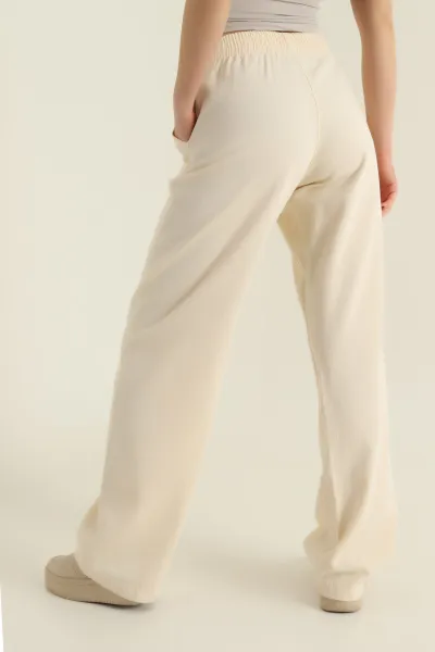 Krem Beli Lastikli Kadın Gabardin Pantolon 422487