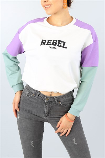 Krem Beli Sıkmalı Parçalı Bayan Sweat 40187