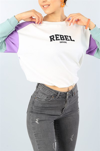 Krem Beli Sıkmalı Parçalı Bayan Sweat 40187