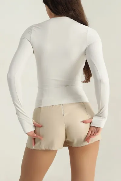 Krem Belize Parmak Geçmeli Modal Badi Bluz 414873