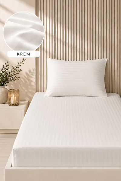 Krem Bella Home 100x200 Cm Tek Kişilik Çizgili Saten Çarşaf Seti 482993