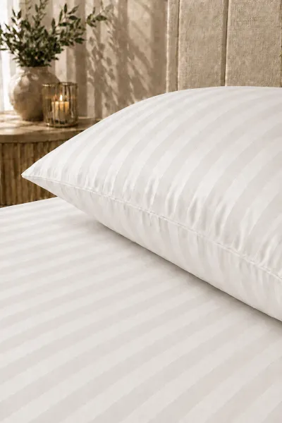 Krem Bella Home 100x200 Cm Tek Kişilik Çizgili Saten Çarşaf Seti 482993