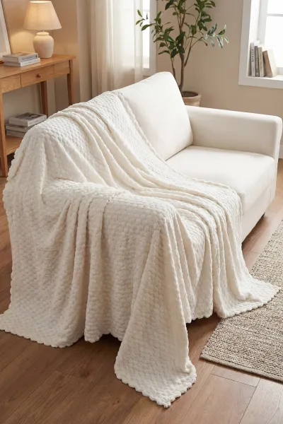 Krem Bella Home 170x215 Cm Dotlu Kaymaz Koltuk Örtüsü 446502