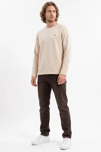 Krem Bisiklet Yaka Sırt Detay Erkek Sweatshirt 492024