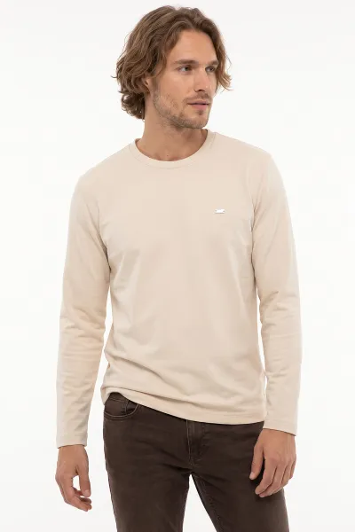 Krem Bisiklet Yaka Sırt Detay Erkek Sweatshirt 492024